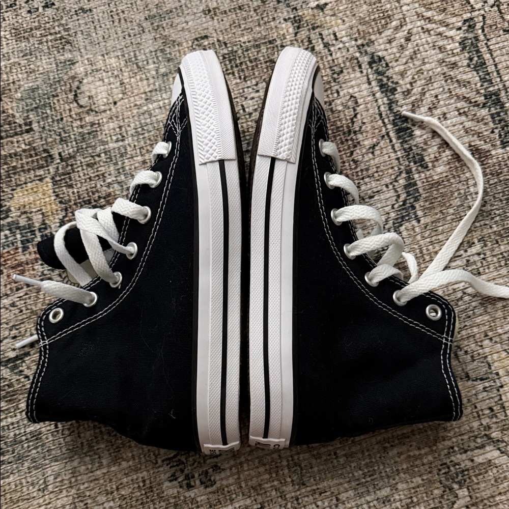 Girls Classic Black High-Top Canvas Sneakers with White Trim
